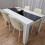 Wooden White Black Dining Table with 4 Cream Stitched Leather Chairs 4
