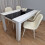 Wooden White Black Dining Table with 4 Cream Stitched Leather Chairs 6