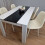 Wooden White Black Dining Table with 4 Cream Stitched Leather Chairs 7