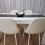 Wooden White Black Dining Table with 4 Cream Stitched Leather Chairs 8
