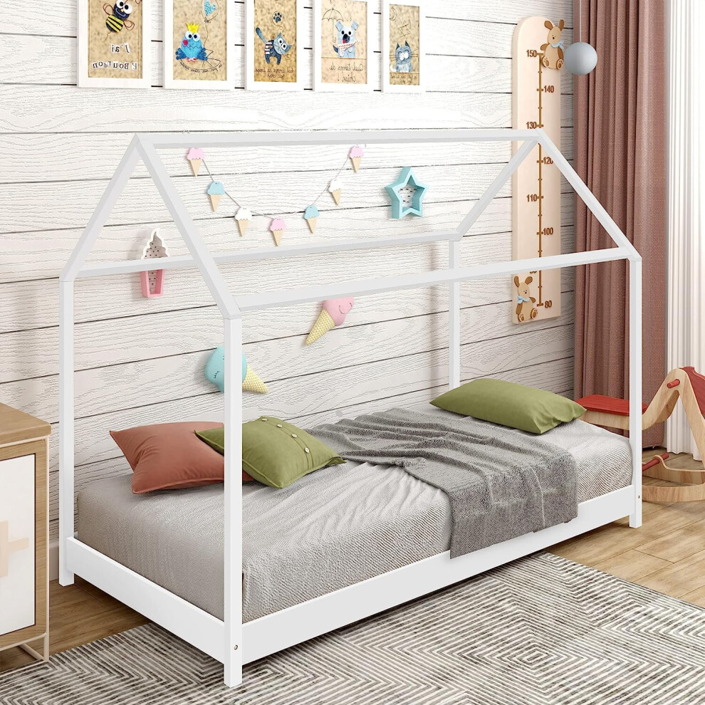 House Bed Frame 3FT Single Bed Solid Pine Frame For Kids / Children With Mattress