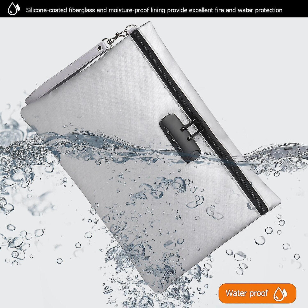 Fireproof Document Bag Waterproof Money Bags Fire Safe Storage Pouch With Combination Lock Cash File