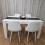 Wooden White Black Dining Table with 4 White Stitched Leather Chairs 1