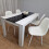 Wooden White Black Dining Table with 4 White Stitched Leather Chairs 10
