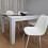 Wooden White Black Dining Table with 4 White Stitched Leather Chairs 11