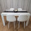 Wooden White Black Dining Table with 4 White Stitched Leather Chairs 15