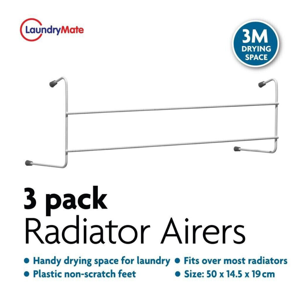 3 Pack of 2 Bar Radiator Airers Dryer Clothes Drying Rack