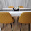 Wooden White Black Dining Table with 4 Mustard Stitched Leather Chairs 7