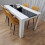 Wooden White Black Dining Table with 4 Mustard Stitched Leather Chairs 6