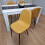 Wooden White Black Dining Table with 4 Mustard Stitched Leather Chairs 10