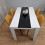 Wooden White Black Dining Table with 4 Mustard Stitched Leather Chairs 5
