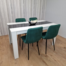 Dining Table Wooden White Black And 4 Tufted Green Velvet Chairs