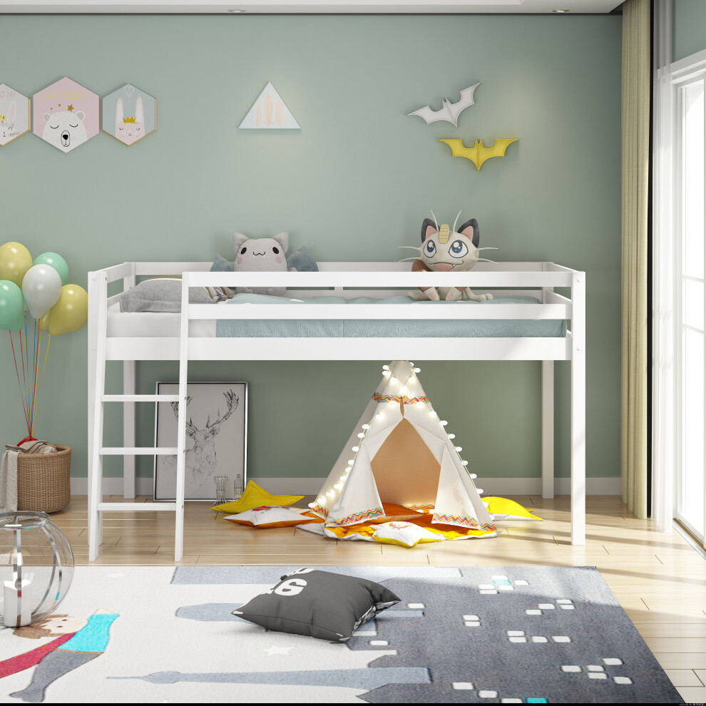 Mid Sleeper Bed Children Kids White Wood 3FT Single Mattress New