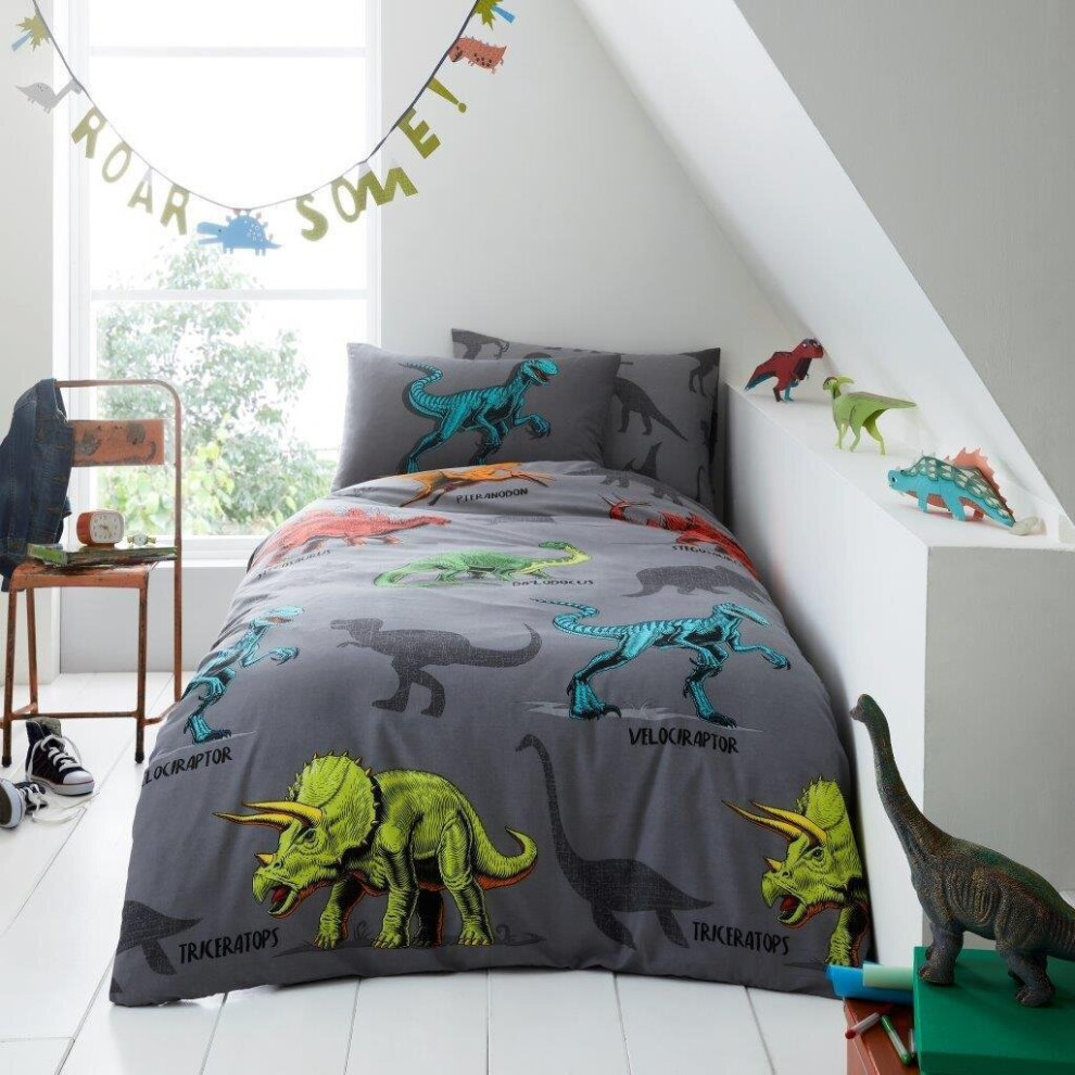 (Dino Friends, Single Duvet Set ) KIDS SINGLE DUVET SET REVERSIBLE BOYS GIRL BEDDING