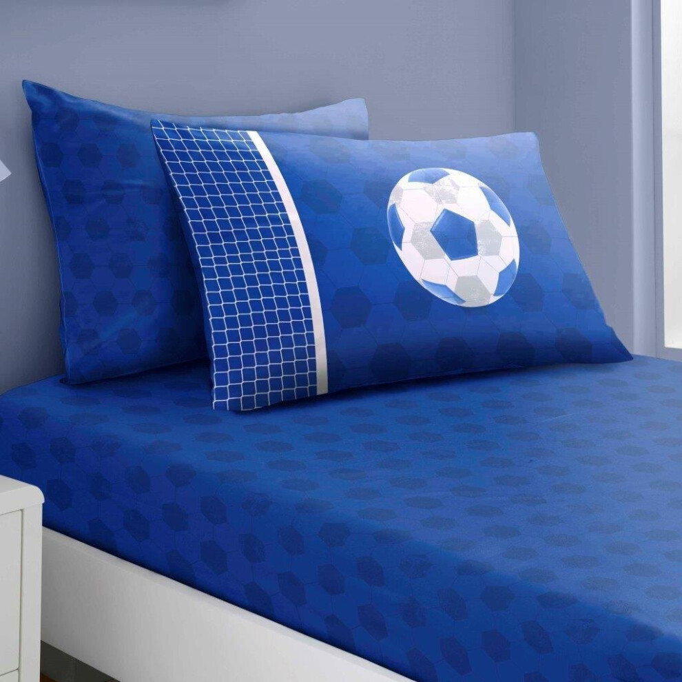 (Football Blue , Single Fitted Sheet) KIDS SINGLE DUVET SET REVERSIBLE BOYS GIRL BEDDING