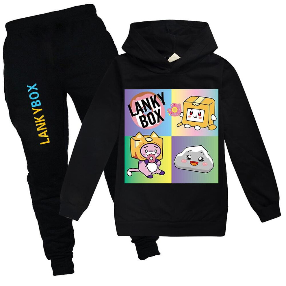 (Black, 9-10 Years) 5-12 Years Kids Boys Girls Lankybox Hoodies pants Suits Tracksuit Sets Gifts