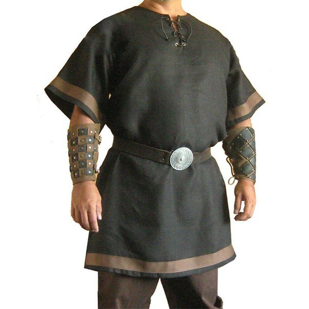 (, S) Mens Medieval Costume Cosplay Party Renaissance Tunic Viking Knight Pirate Vintage Warrior Shirts Black