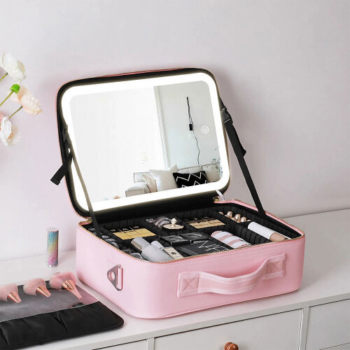 Living And Home Large Travel Makeup Bag with LED Mirror 1