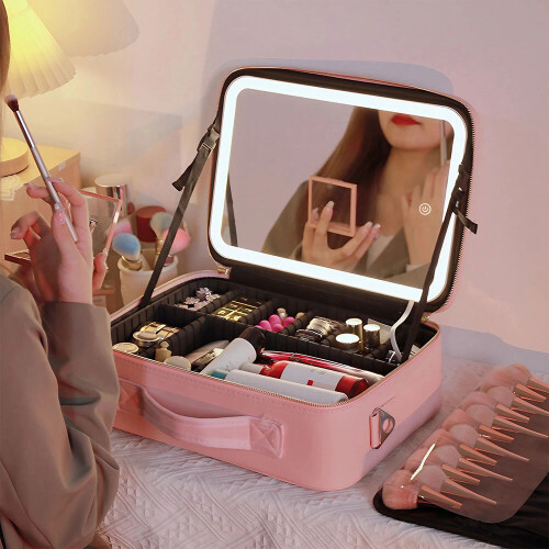 Living And Home Large Travel Makeup Bag with LED Mirror