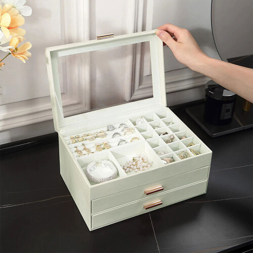 Living And Home PU Leather 3-Tier Jewellery Box Organizer with Drawers 1