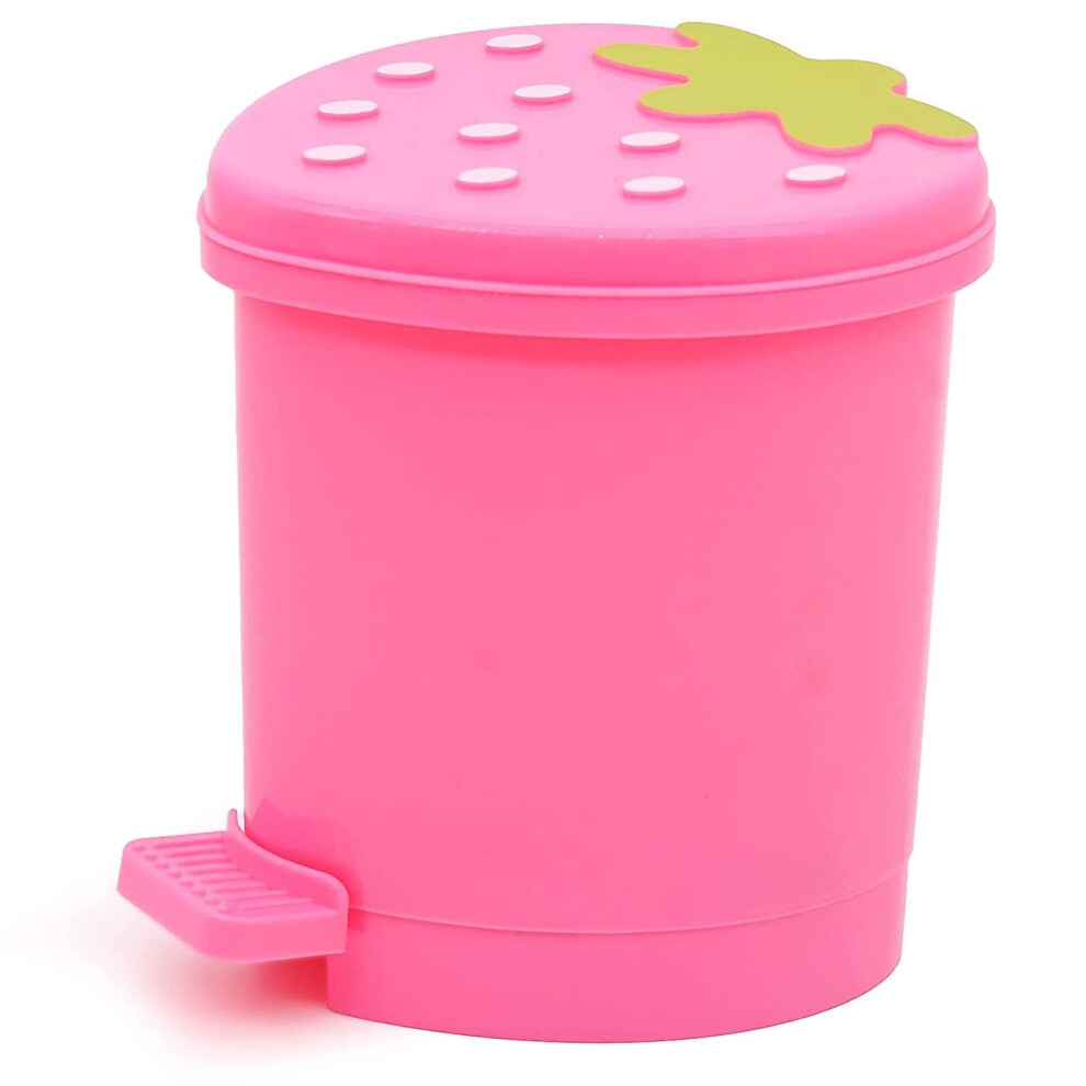 New,Suitable Desktop Trash Can Mini With Swing Cover Cute Strawberry, Mini Countertop Trash Can Pink