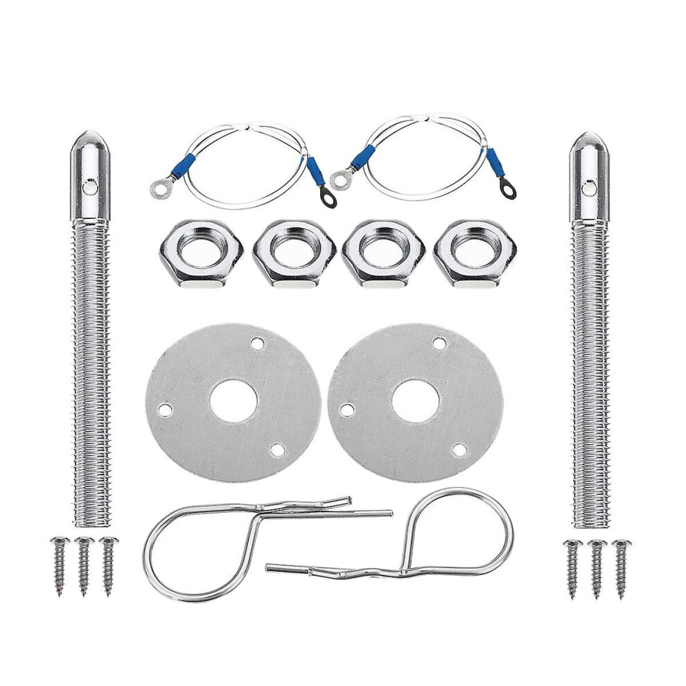 Universal Mount Hood Pin Lock Latch Kit Racing Car Alloy Silver