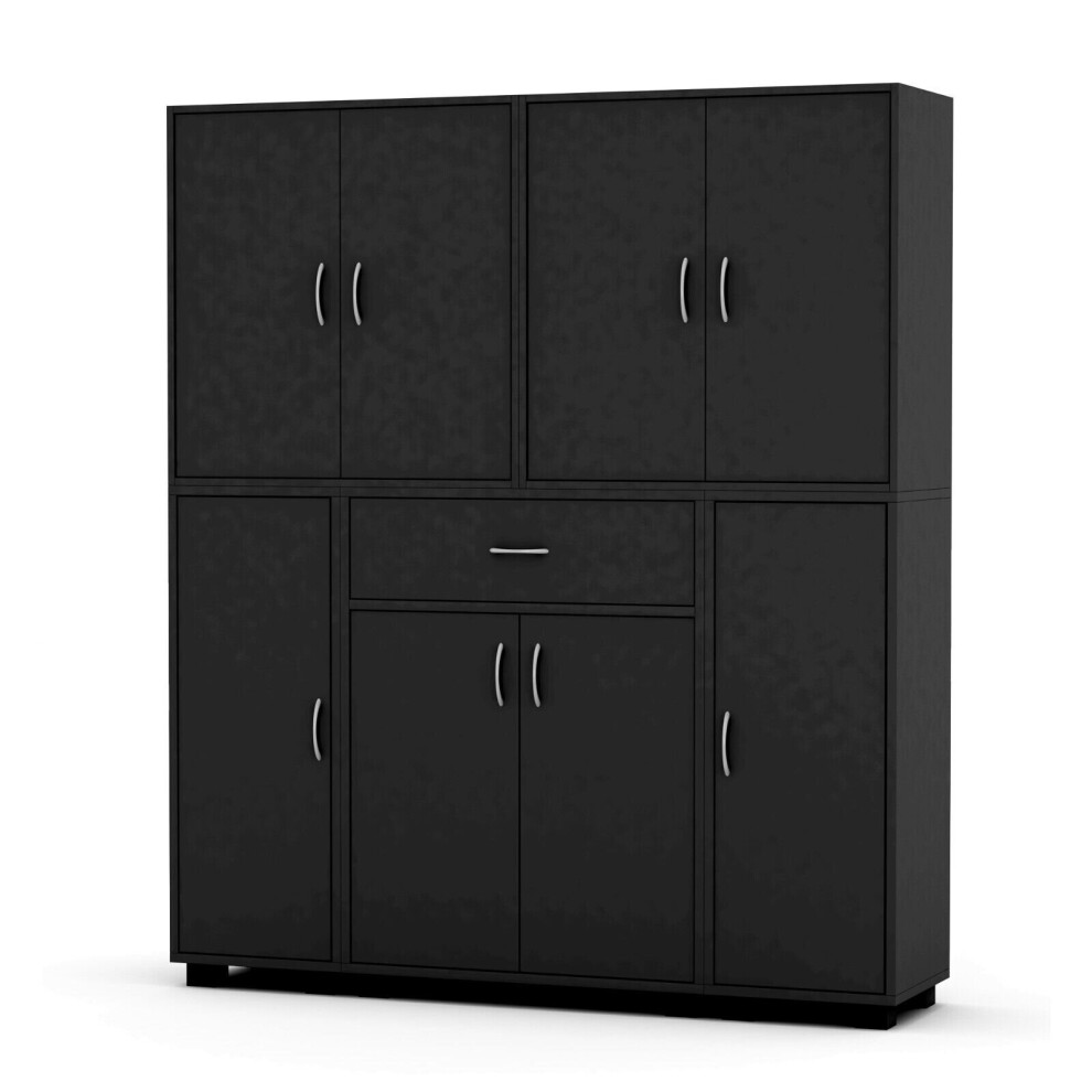 Urbn Living (Black) 8 Door 12 Shelf Bookshelf & 1 Drawer Storage Cabinet Bookcase Cupboard Display Black