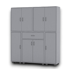(Grey) 8 Door 12 Shelf Bookshelf & 1 Drawer Storage Cabinet Bookcase Cupboard Display