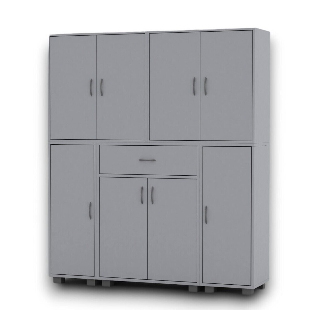 Urbn Living (Grey) 8 Door 12 Shelf Bookshelf & 1 Drawer Storage Cabinet Bookcase Cupboard Display Grey