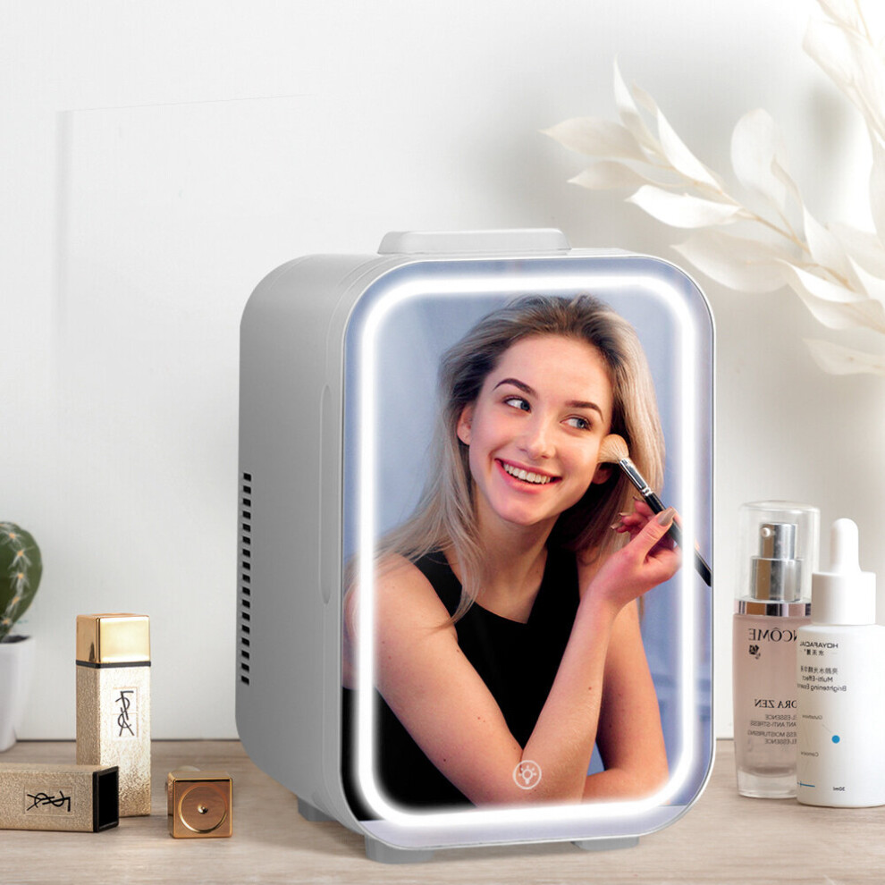 White 12L Mini Fridge with LED Mirror Door