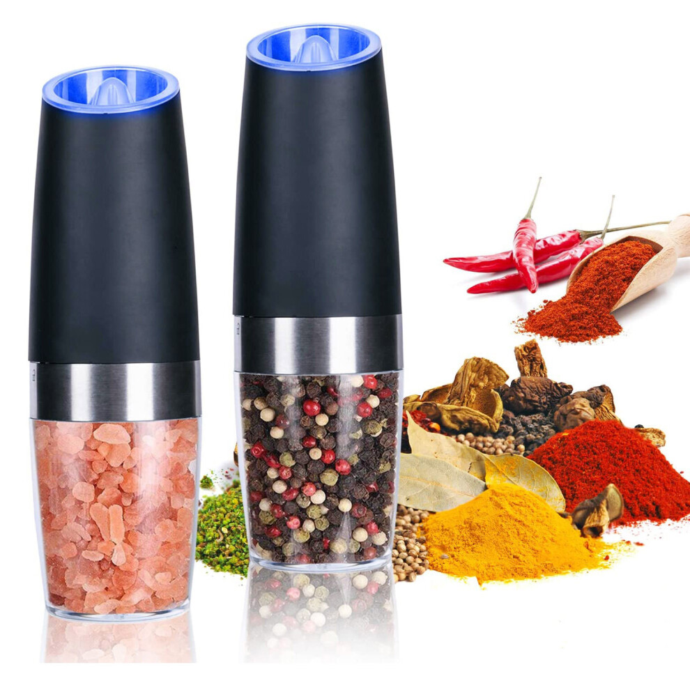 2Pcs Gravity Electric Salt and Pepper Grinder Set Mills