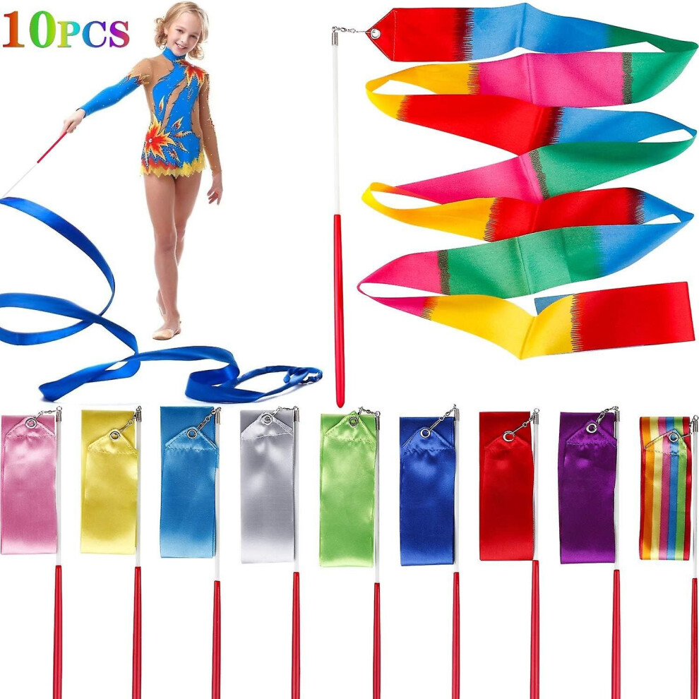 Dance Ribbons Streamers(10 Pieces), 13 Ft Unisex Kids' Gymnastics Ribbon Wands, Rhythmic Gymnastics Ribbon
