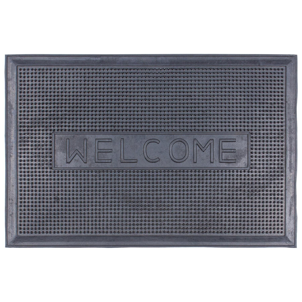 Heavy Duty Rubber Door Mat 60cm X 40cm Black Welcome