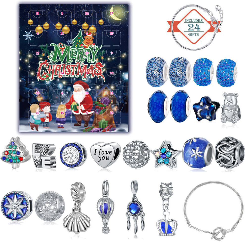 Advent Calendar Girls Charm Bracelet - Countdown Calendars Bracelets Making Kit for Kids - Creative Christmas Gifts for Women, Teenagers, Adults