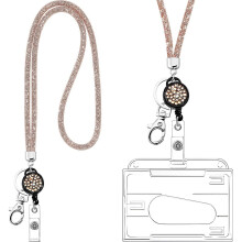 Crystal Lanyard With Metal Buckle And Key Ring, Rhinestone Neck Lanyard For Women, Id And Key Strap