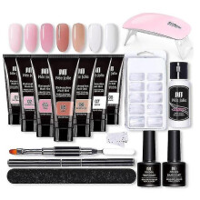 Extension Gel Nail Kit - Nail Enhancement Gel 7 Colors Pink Nude All In One Kit With Nail Lamp