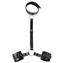 Black Faux Leather Wrist-to-Neck Restraint