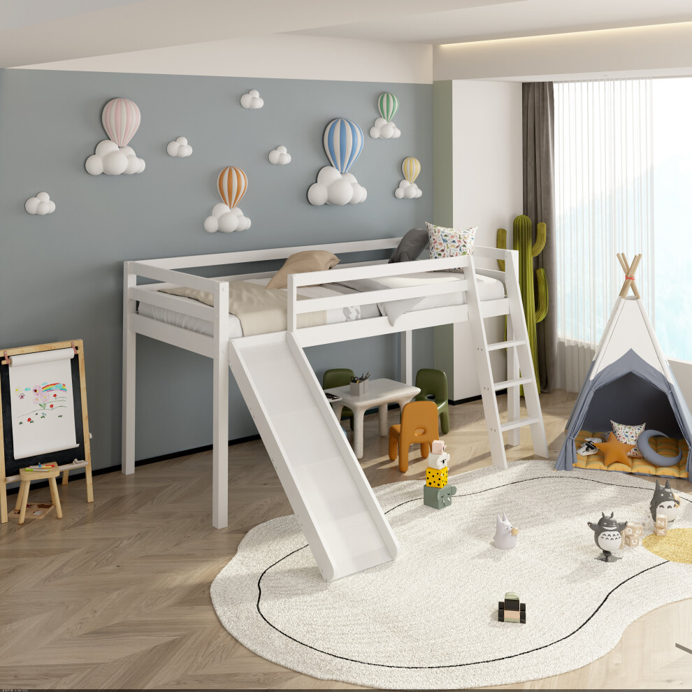 Mid Sleeper Slide Bed Children Kids White Wood 3FT Single Mattress New