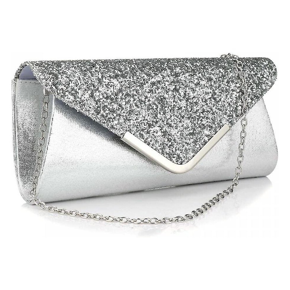 Clutch Purse Evening Bag For Women Prom Glitter Sparkling Envelope Handbag For Wedding And Party (Silver) Silver