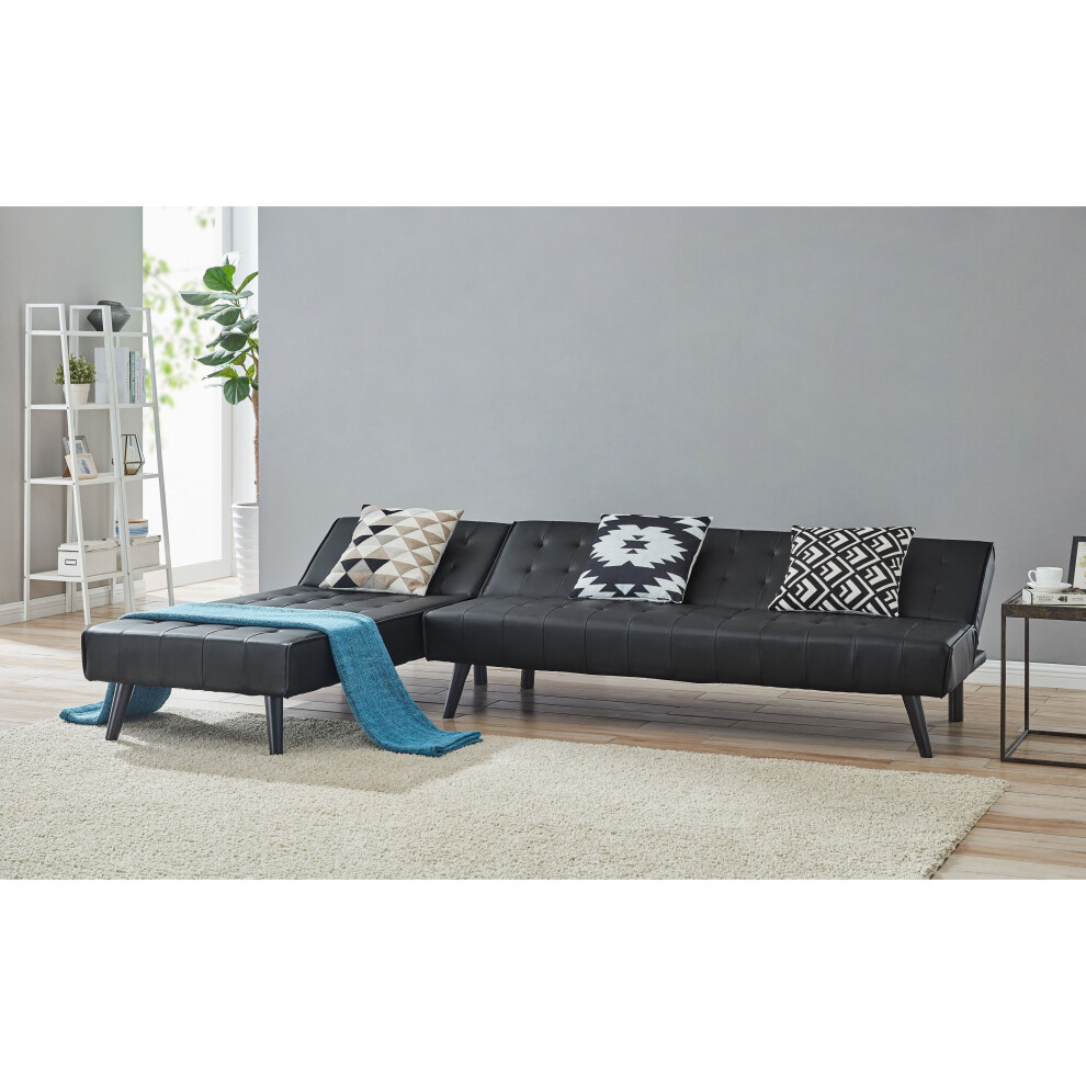 Dawson Black PVC 3 Seater Sofabed + Chaise