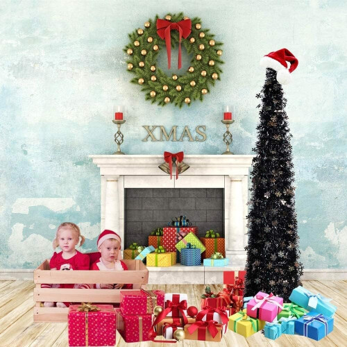Tinsel Christmas Tree 5ft Collapsible Black Tinsel Tree Snowflake 1
