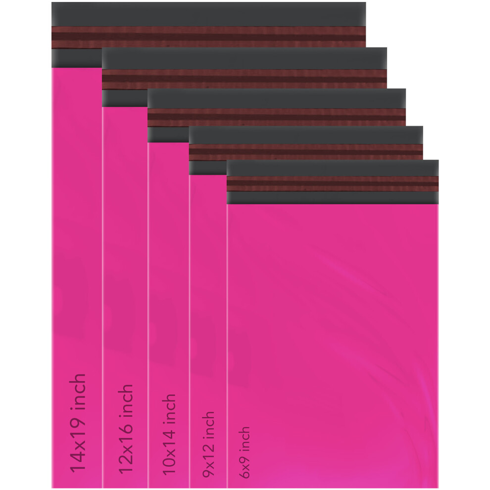 (100 Pack, Hot Pink) 5 Size Color Shipping Parcel Bags Mix Bags Mailing Bag Postal Poly Plastic Postage Bags