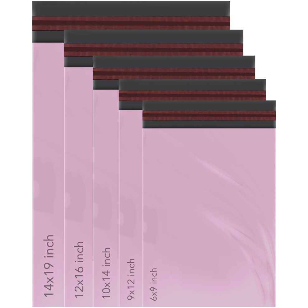 (100 Pack, Light Pink) 5 Size Color Shipping Parcel Bags Mix Bags Mailing Bag Postal Poly Plastic Postage Bags
