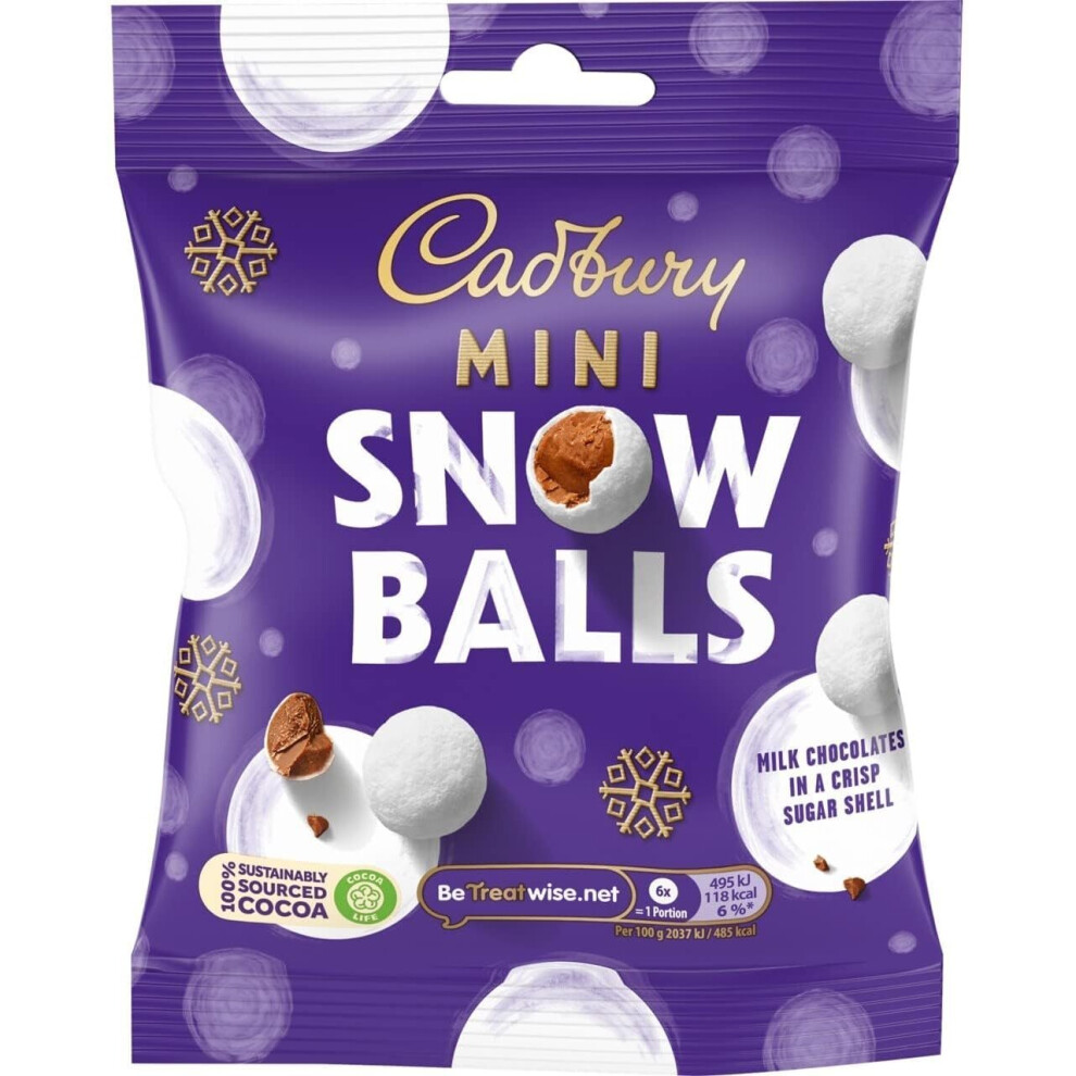 ( Pack Of 24) Cadbury Mini Snowballs Christmas Chocolate Bag 80g