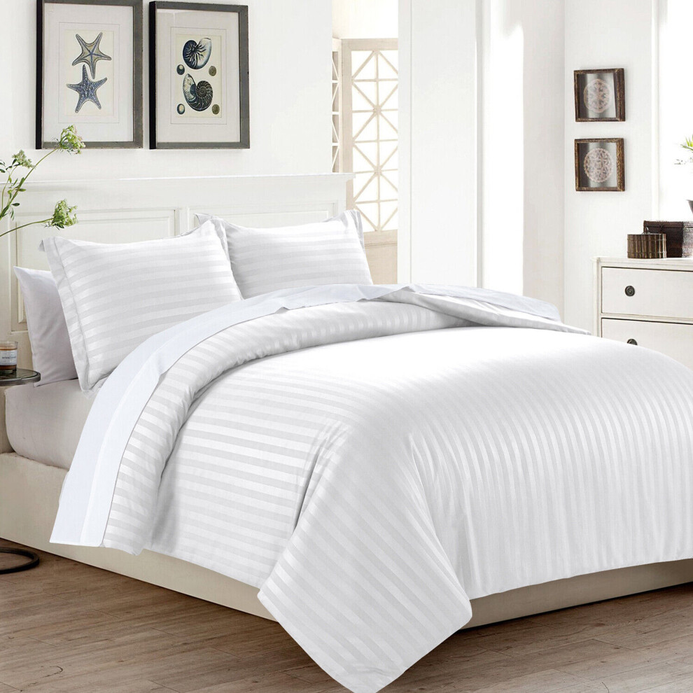 (White Duvet Covers) 3PC Duvet Cover Double Stripe Bedding Cover Quilt