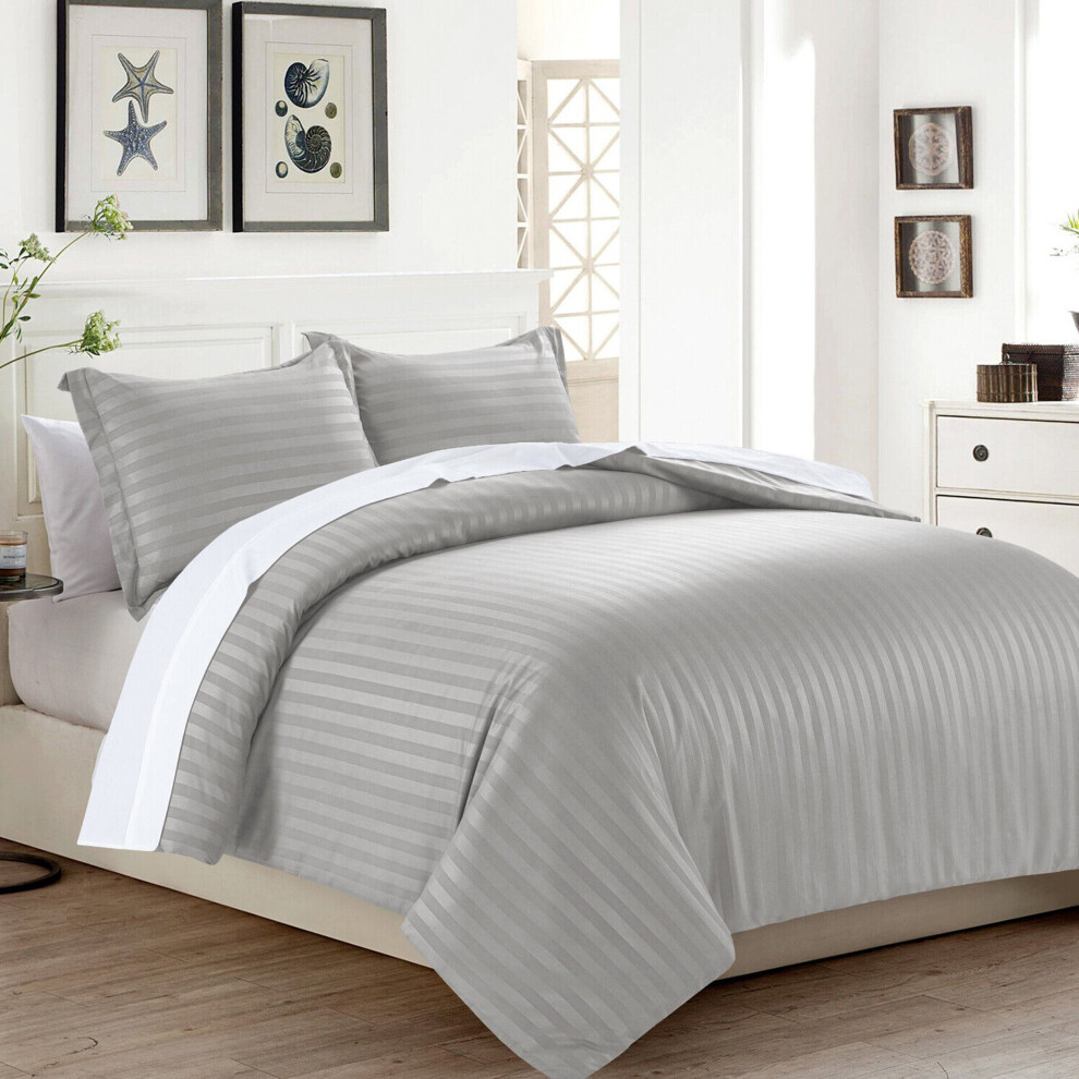 (Grey Duvet Covers) 3PC Duvet Cover Double Stripe Bedding Cover Quilt