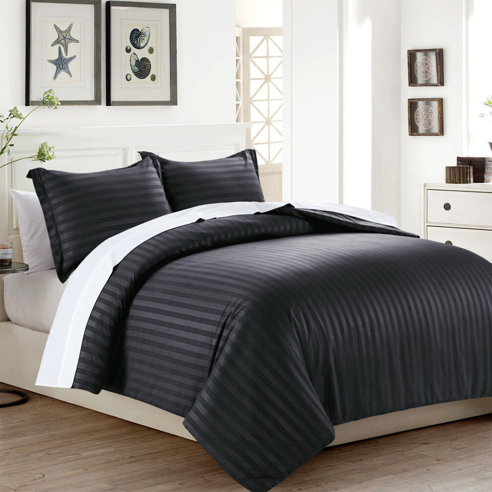 (Black Duvet Covers ) 3PC Duvet Cover Double Stripe Bedding Cover Quilt