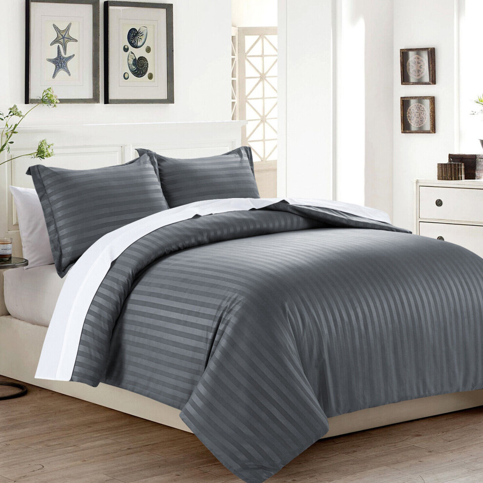 (Charcoal Duvet Covers) 3PC Duvet Cover Double Stripe Bedding Cover Quilt