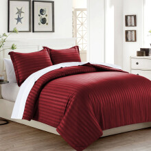 (Burgundy Duvet Covers) Stripe Duvet Cover Quilt 3PC Double Bedding Sets
