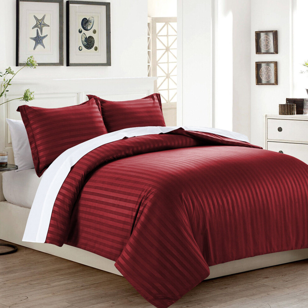 (Burgundy Duvet Covers) 3PC Duvet Cover Double Stripe Bedding Cover Quilt